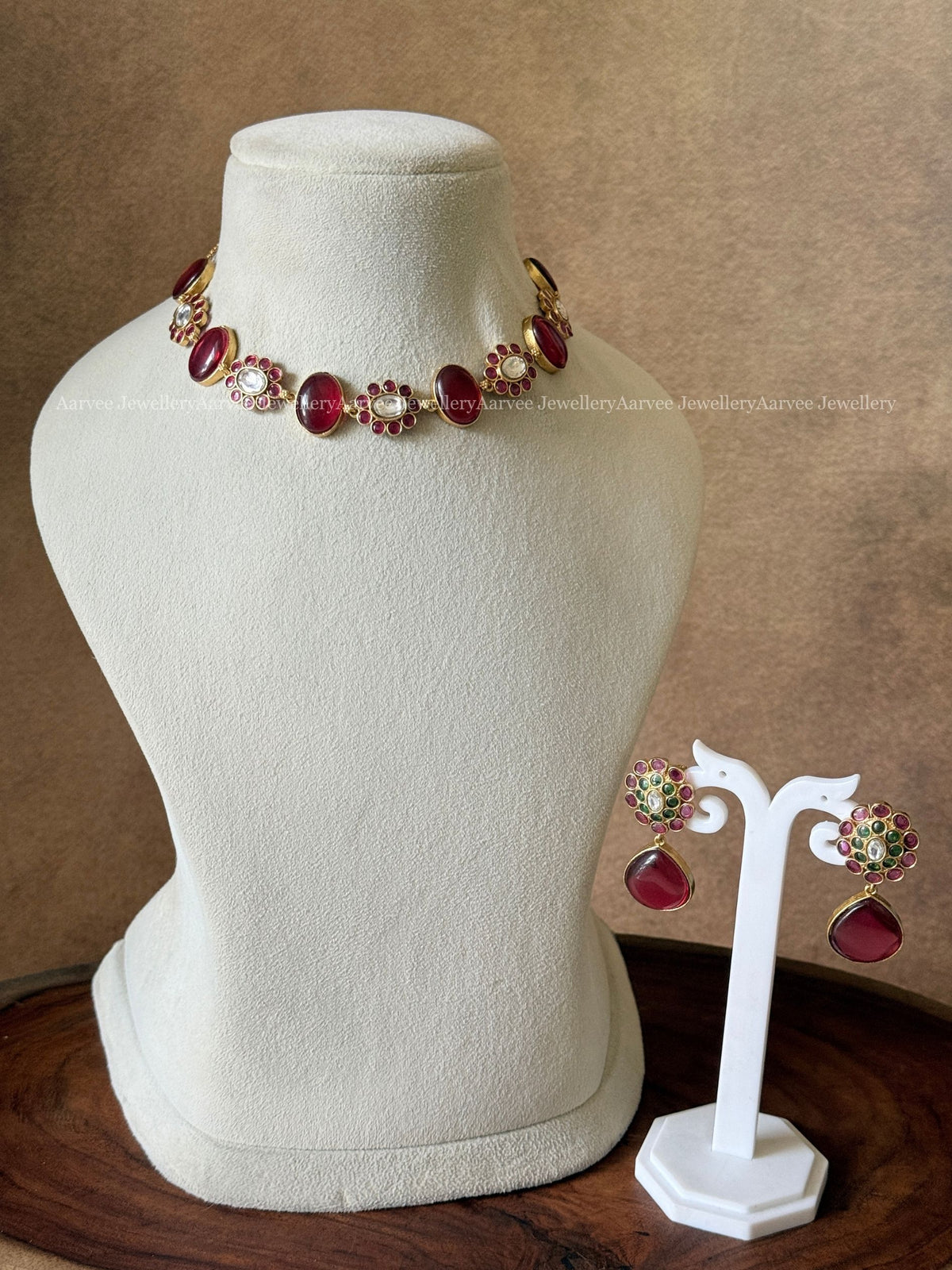 PREMIUM RUBY STONE FLORAL NECKLACE SET 