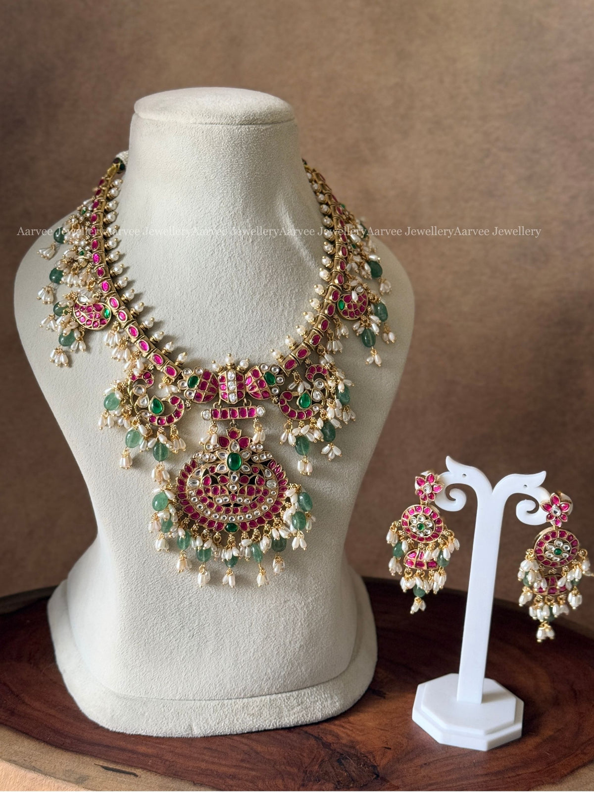PREMIUM PINK KUNDAN STONE NON IDOL GUTTA PUSALU NECKLACE SET WITH PASTEL BEADS