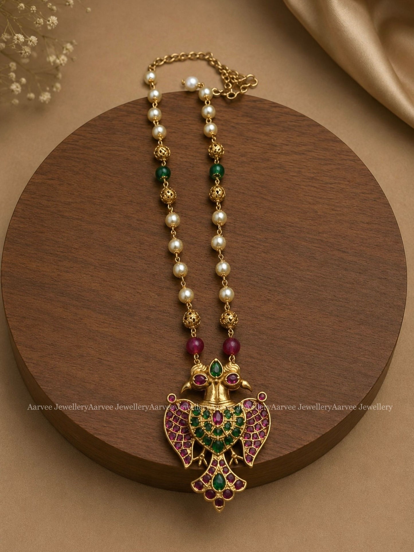 MULTI COLOUR PEARL CHAIN WITH GANDA BERUNDA PENDANT