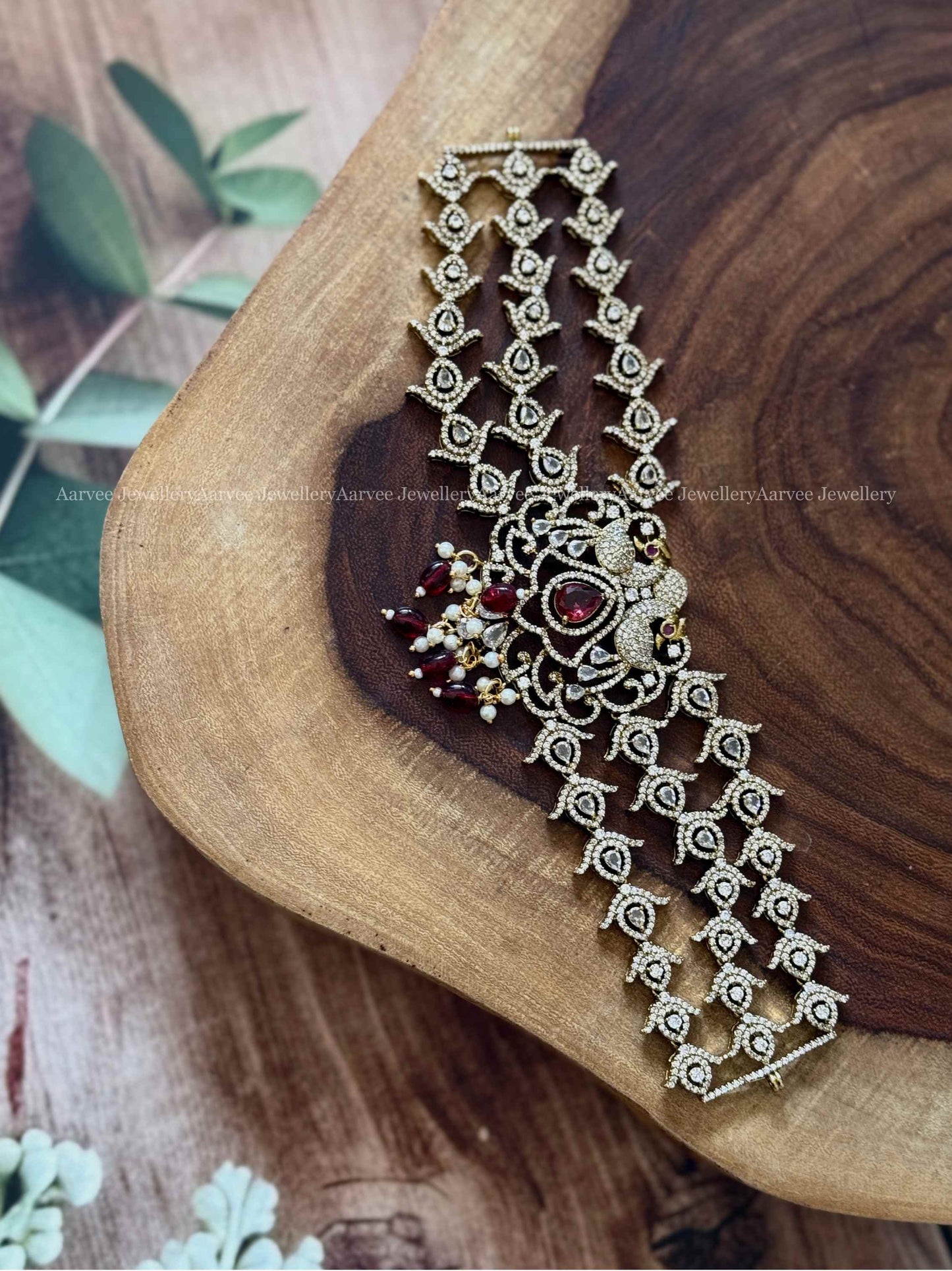 VICTORIAN BRIDAL JEWELLERY SET PEACOCK DESIGN WITH RUBY BEADS