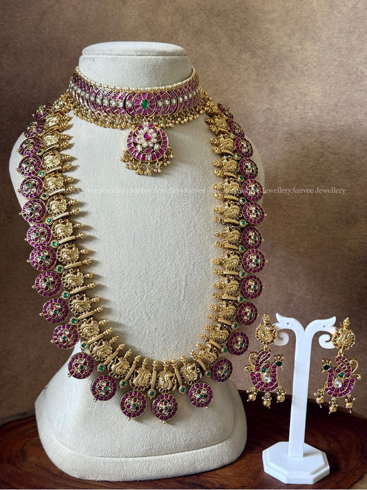 COMBO - PREMIUM PINK KUNDAN STONE CHAND CHOKER WITH PINK STONE BOTTU MALA HARAM SET