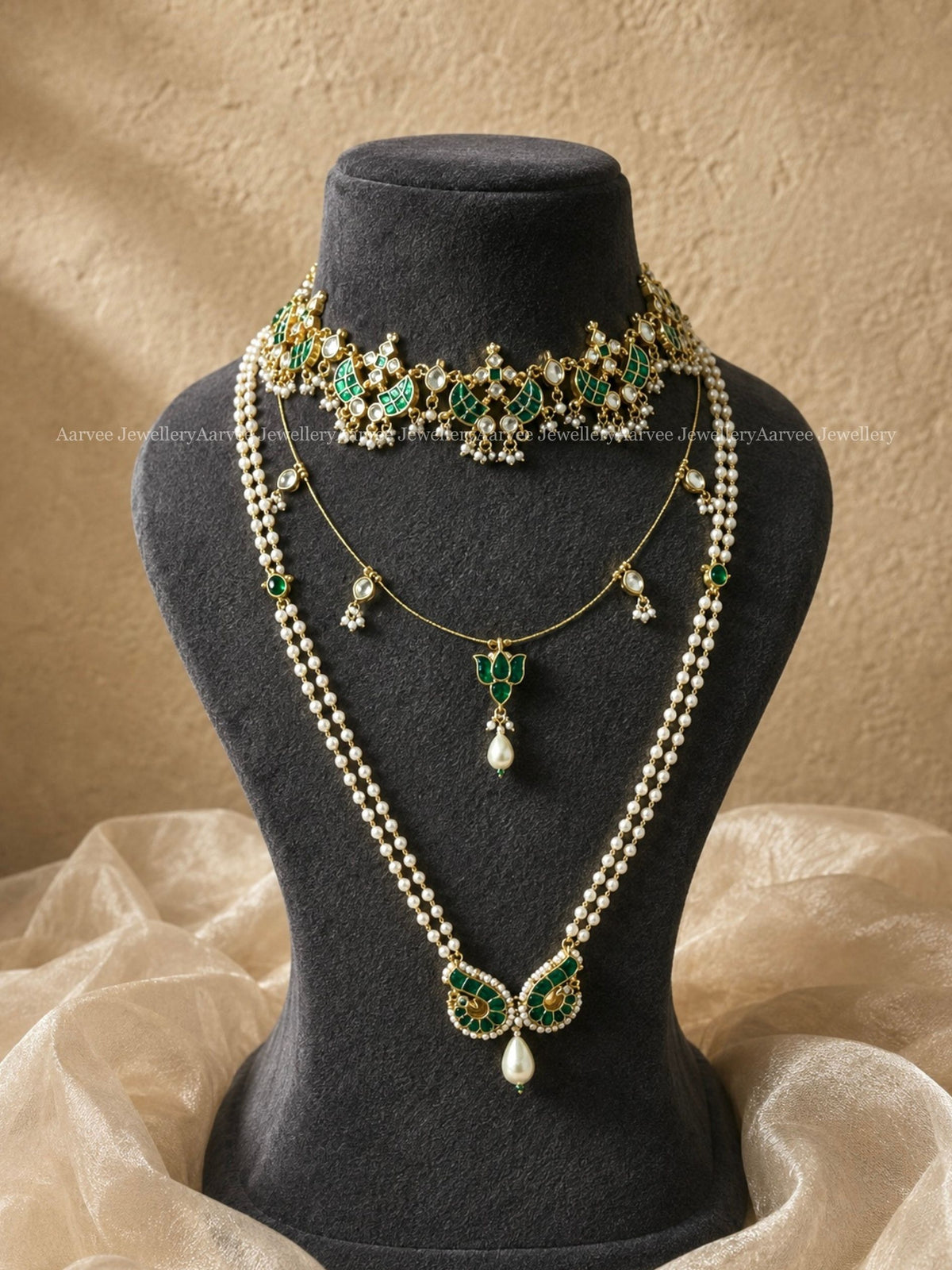 POLKI KUNDAN GREEN STONE MINI BRIDAL JEWELLERY
