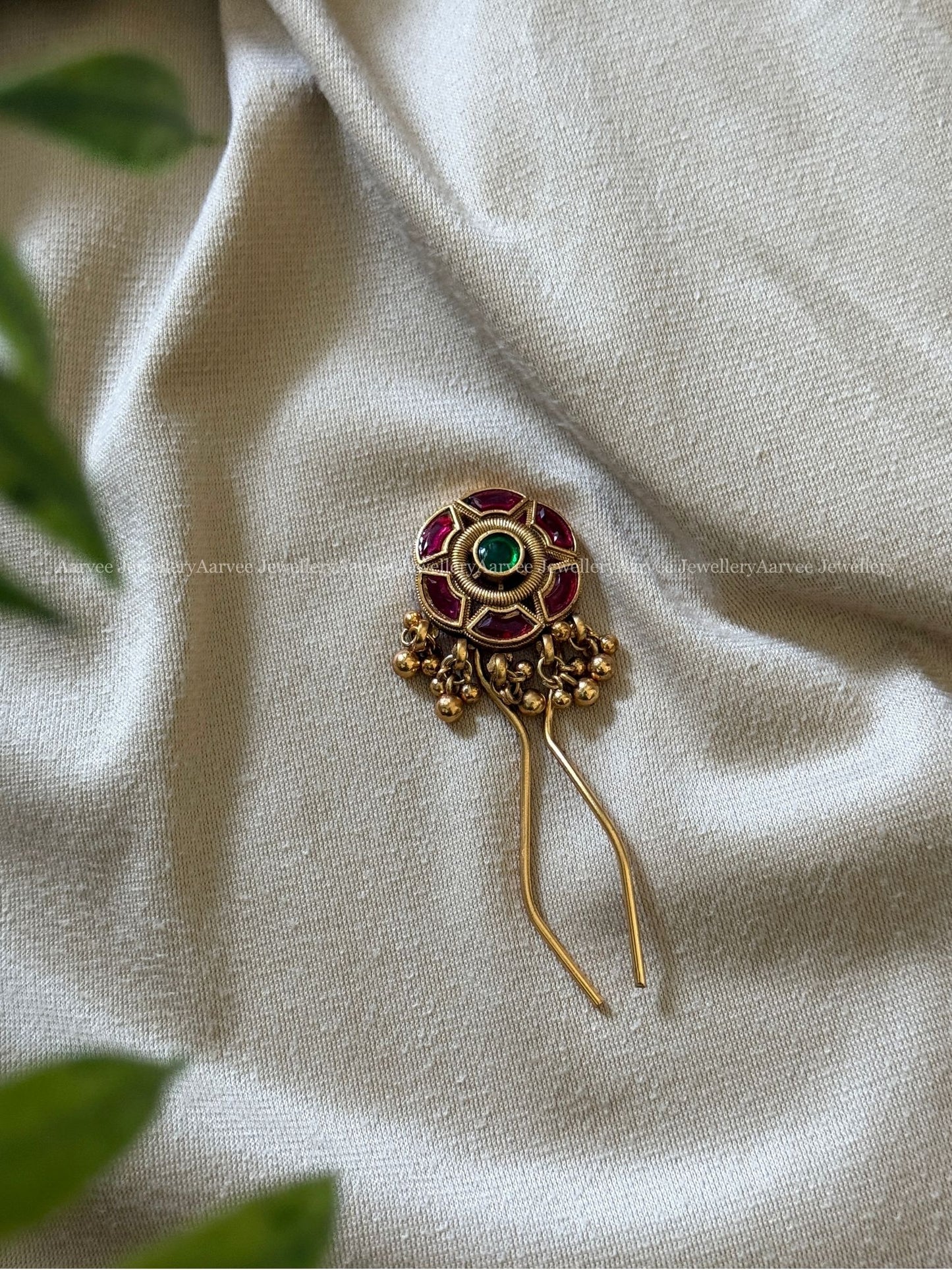 FLORAL RUBY / GREEN STONE HAIR / BUN PIN 1 PIECE