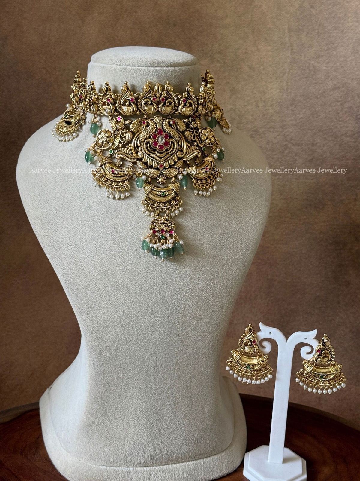 PREMIUM PINK KUNDAN STONE NON IDOL STATEMENT CHOKER SET WITH PASTEL BEADS