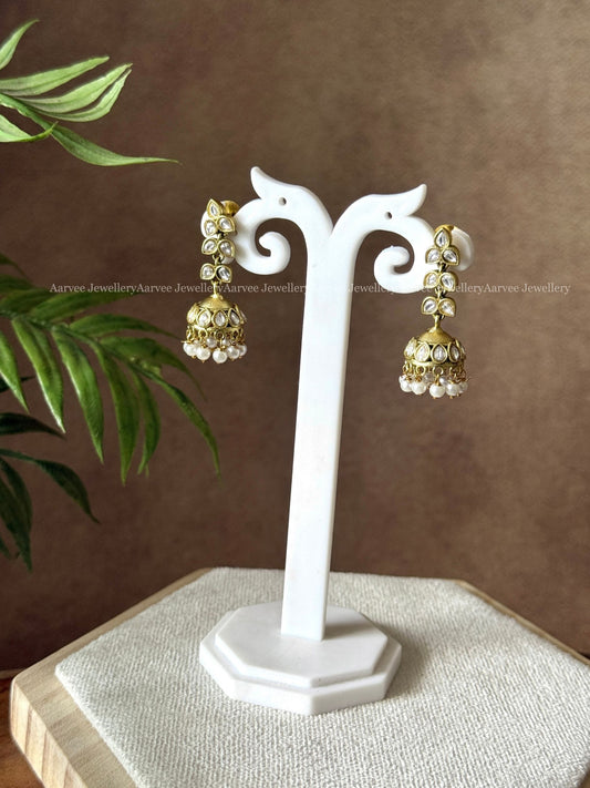 JADAU KUNDAN WHITE STONE TEAR DROP JHUMKI