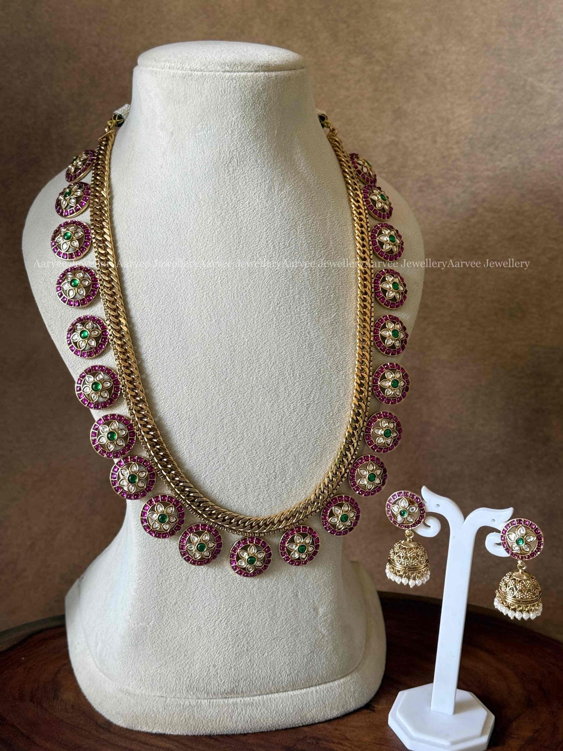 PREMIUM PINK KUNDAN STONE JALEBI STYLE BOTTU MALA HARAM SET