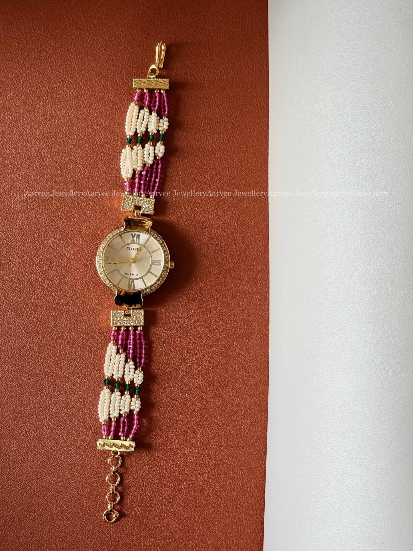 TRI COLOR PEARL BEADED WATCH BRACELET