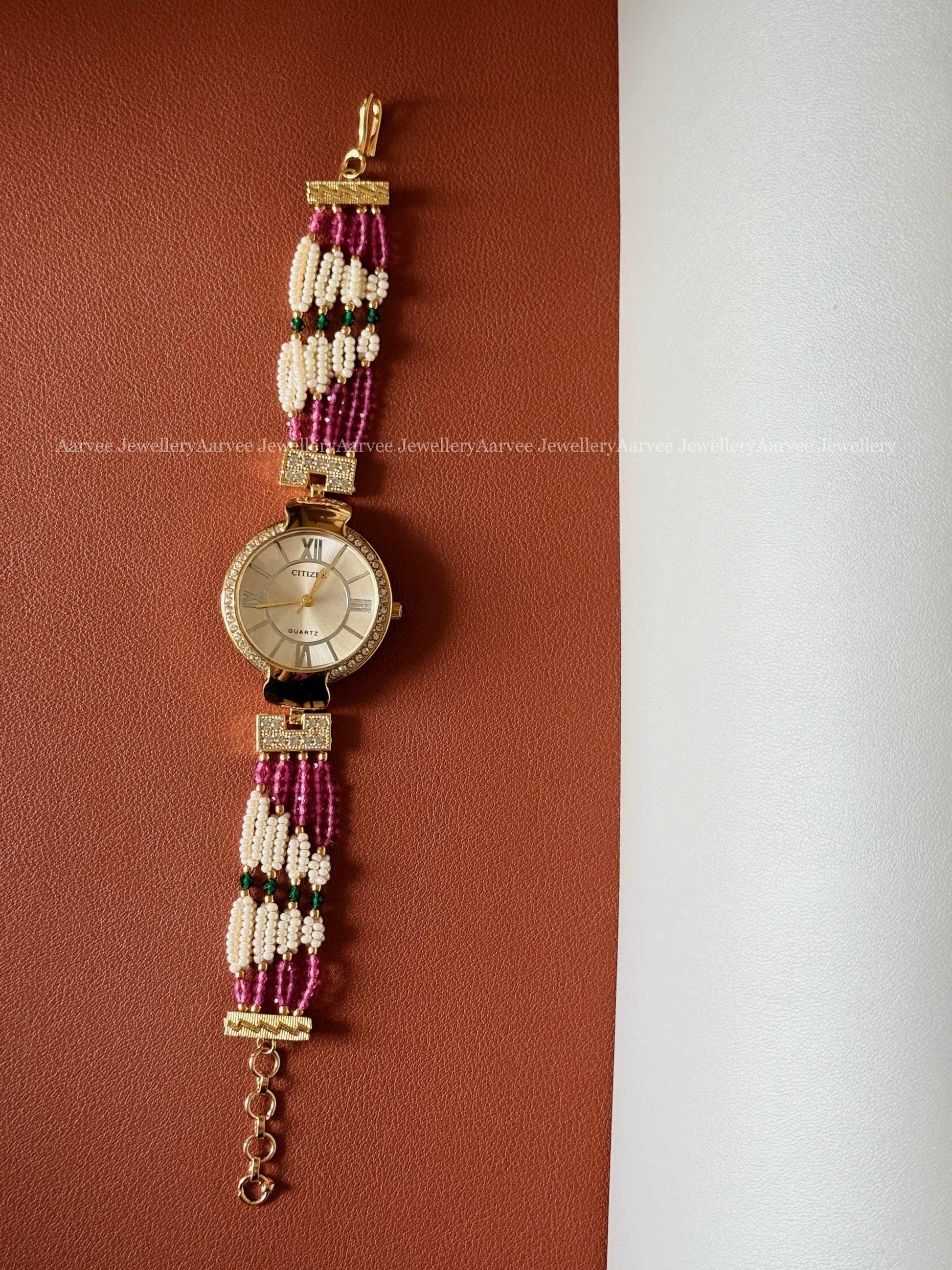 TRI COLOR PEARL BEADED WATCH BRACELET