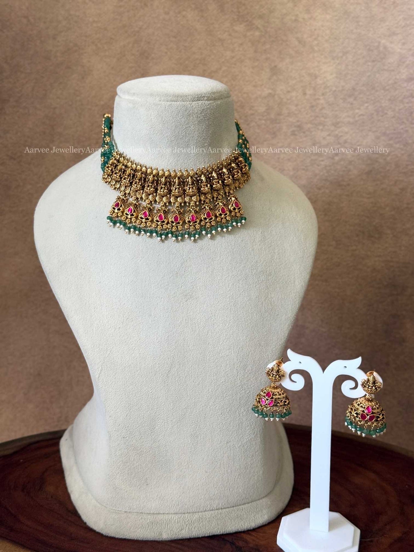 TEMPLE LAKSHMI PASTEL BEADS CHOKER SET
