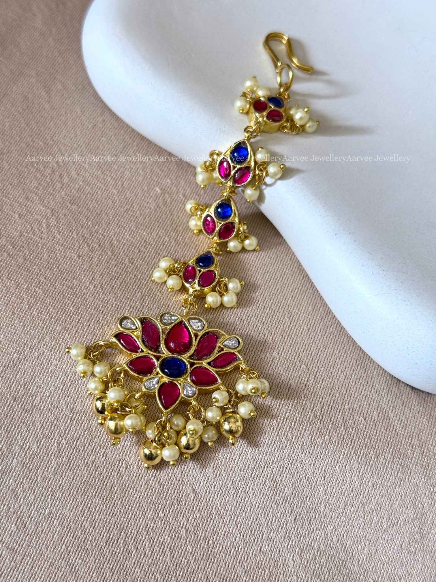 JADAU KUNDAN BLUE / PINK STONE LOTUS TIKKA