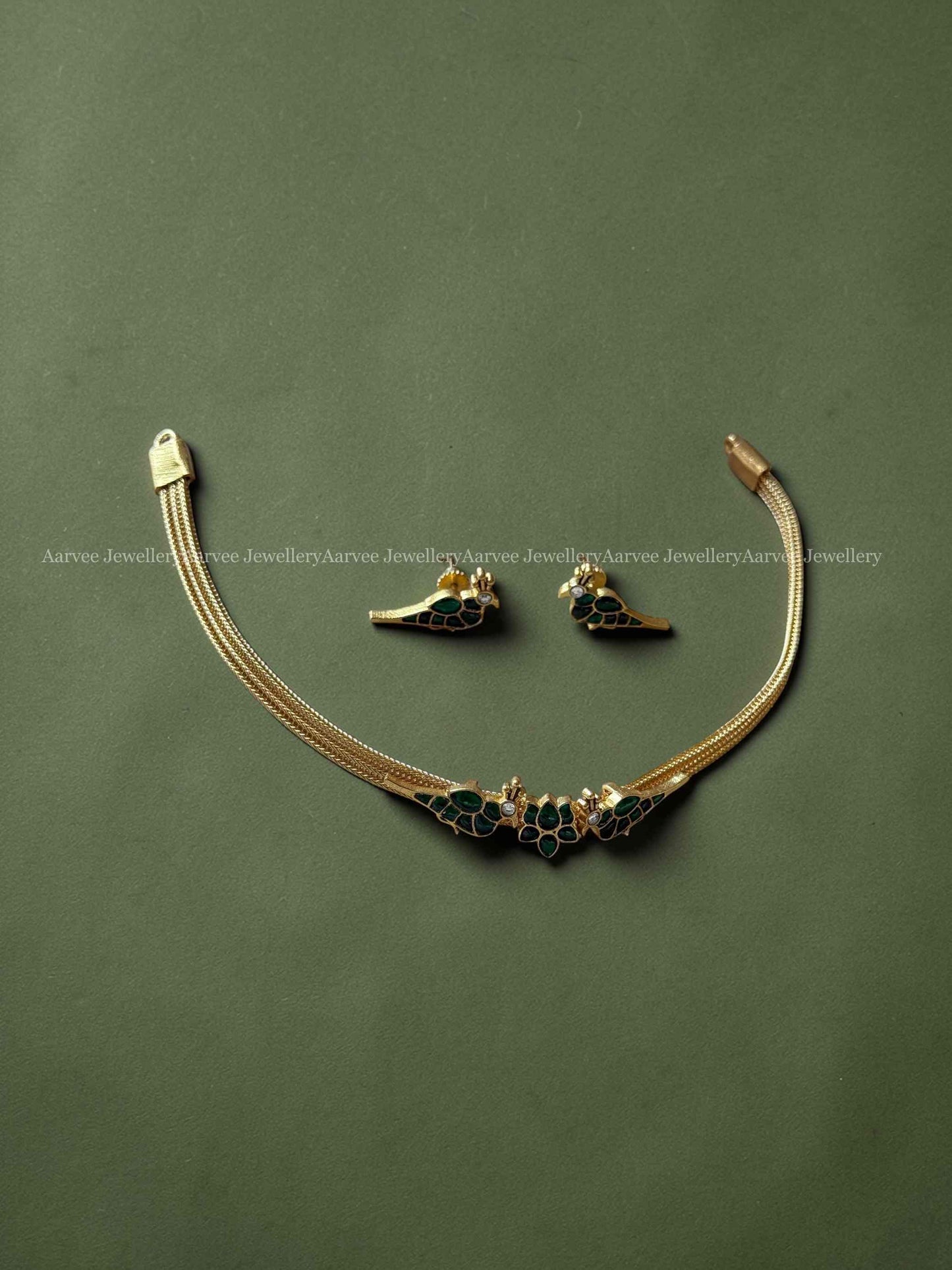 CLEARANCE - KUNDAN GREEN STONE PARROT ATTIGAI SET