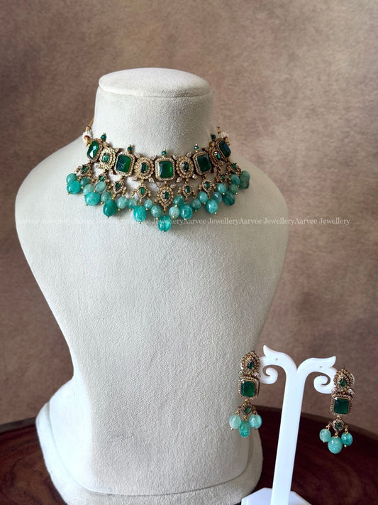 CLEARANCE - CZ SEA GREEN STONE CHOKER SET