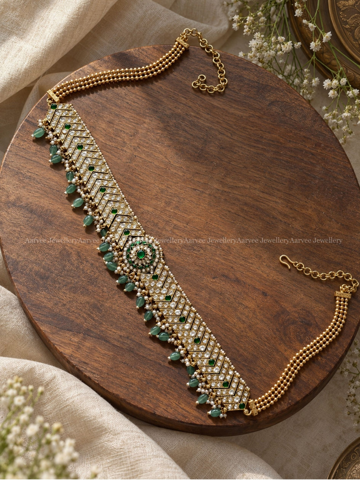 PREMIUM WHITE KUNDAN STONES WAIST CHAIN WITH PASTEL BEADS