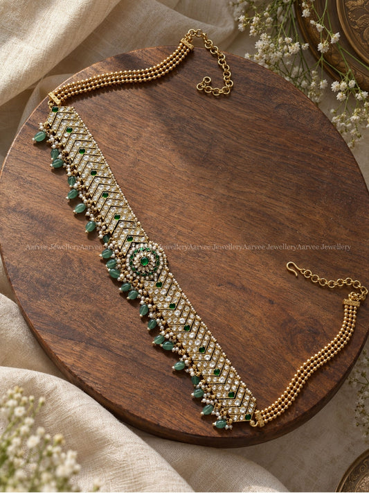 PREMIUM WHITE KUNDAN STONES WAIST CHAIN WITH PASTEL BEADS