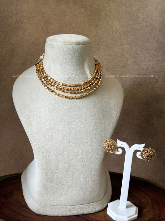 GOLD BALL BEAD FOUR LAYER NECKLACE SET