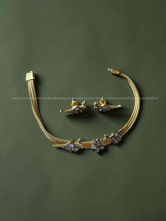CLEARANCE - KUNDAN WHITE STONE PARROT ATTIGAI SET