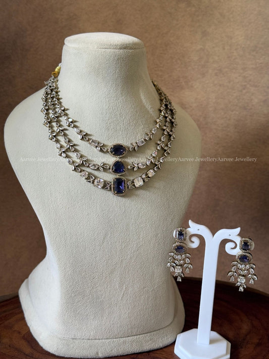 CLEARANCE - PURPLE STONE 3 LAYER VICTORIAN NECKLACE SET