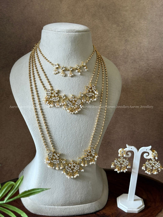 MINI BRIDAL SET - THREE LAYERED FULL WHITE STONES JEWELLERY SET