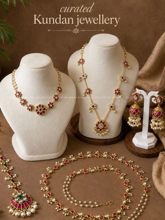 MINIMAL JADAU KUNDAN BRIDAL JEWELLERY SET 
