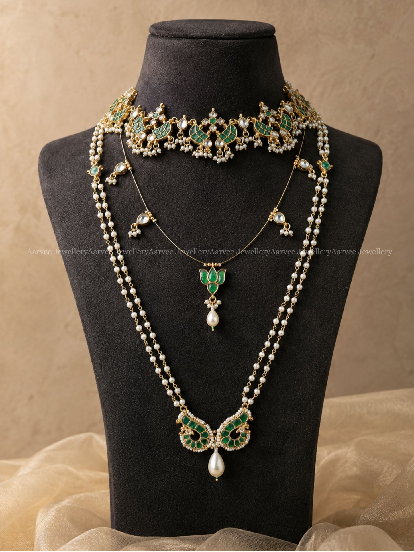 POLKI KUNDAN GREEN STONE MINI BRIDAL JEWELLERY 