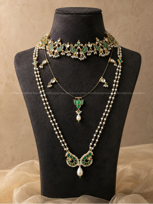 POLKI KUNDAN GREEN STONE MINI BRIDAL JEWELLERY 
