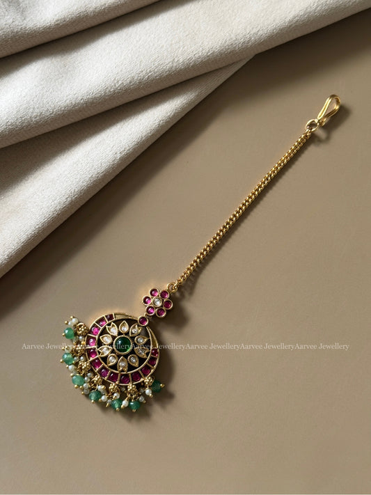 MULTI COLOR KEMP STONE MANGTIKKA WITH PASTEL BEADS