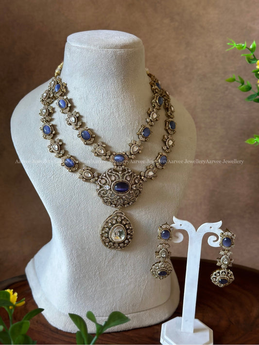 VICTORIAN PURPLE STONE TWO LAYER NECKLACE SET