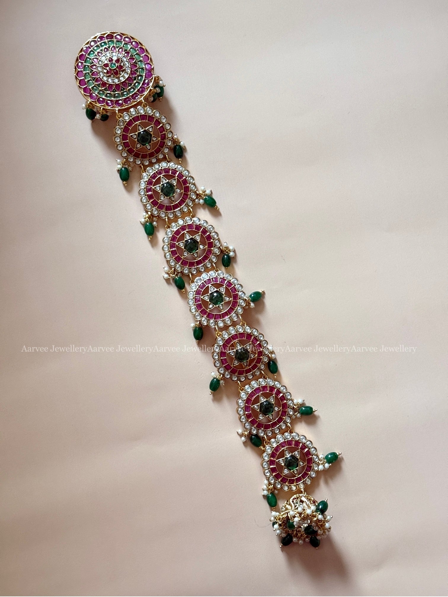 BRIDAL HAIR JADA ACCESSORY  WITH KEMP STONES AND GREEN BEADS