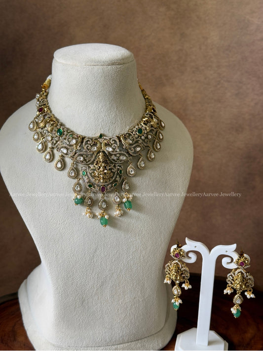 VICTORIAN LAKSHMI PENDANT NECKLACE SET WITH PASTEL BEADS