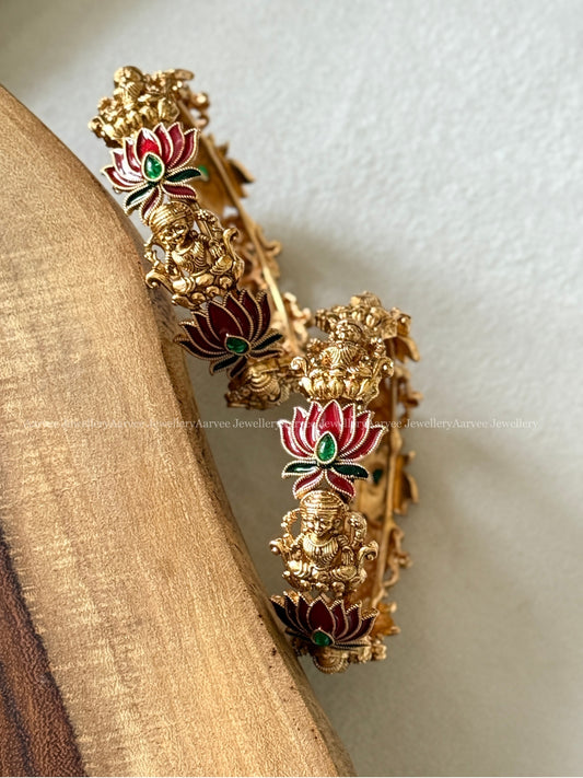 GOLD FINISH LAKSHMI & LOTUS BANGLES