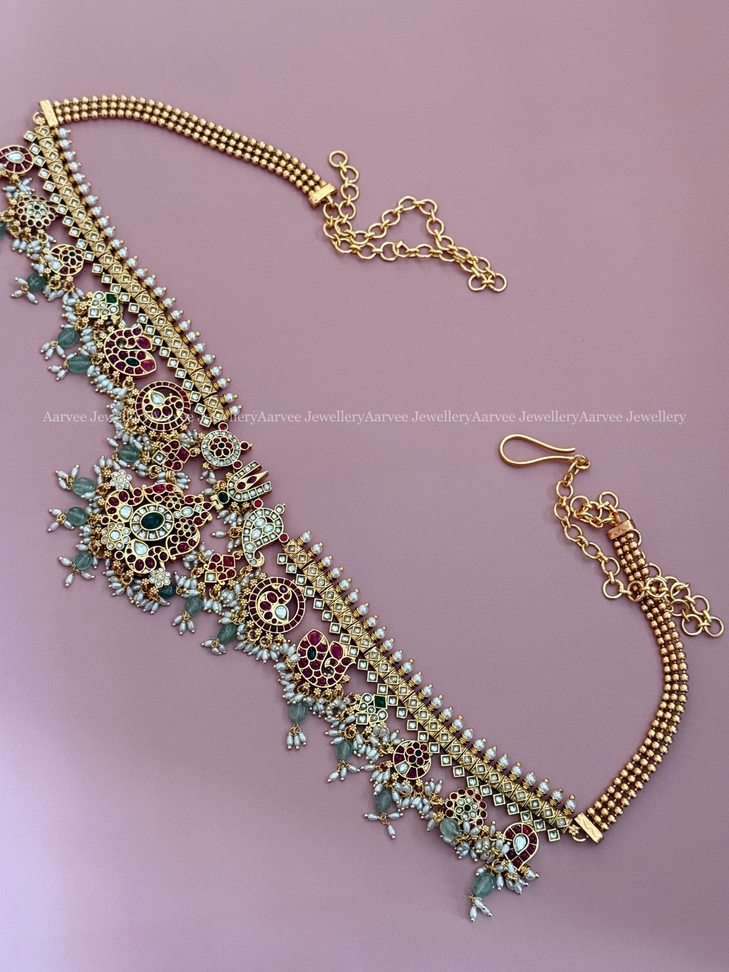 FLORAL GUTTAPUSALU BRIDAL JEWELLERY SET WITH MULTI COLOUR STONES & PASTEL BEADS | Nita Ambani Inspired