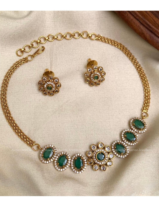 MINIMAL GREEN STONE CHOKER SET