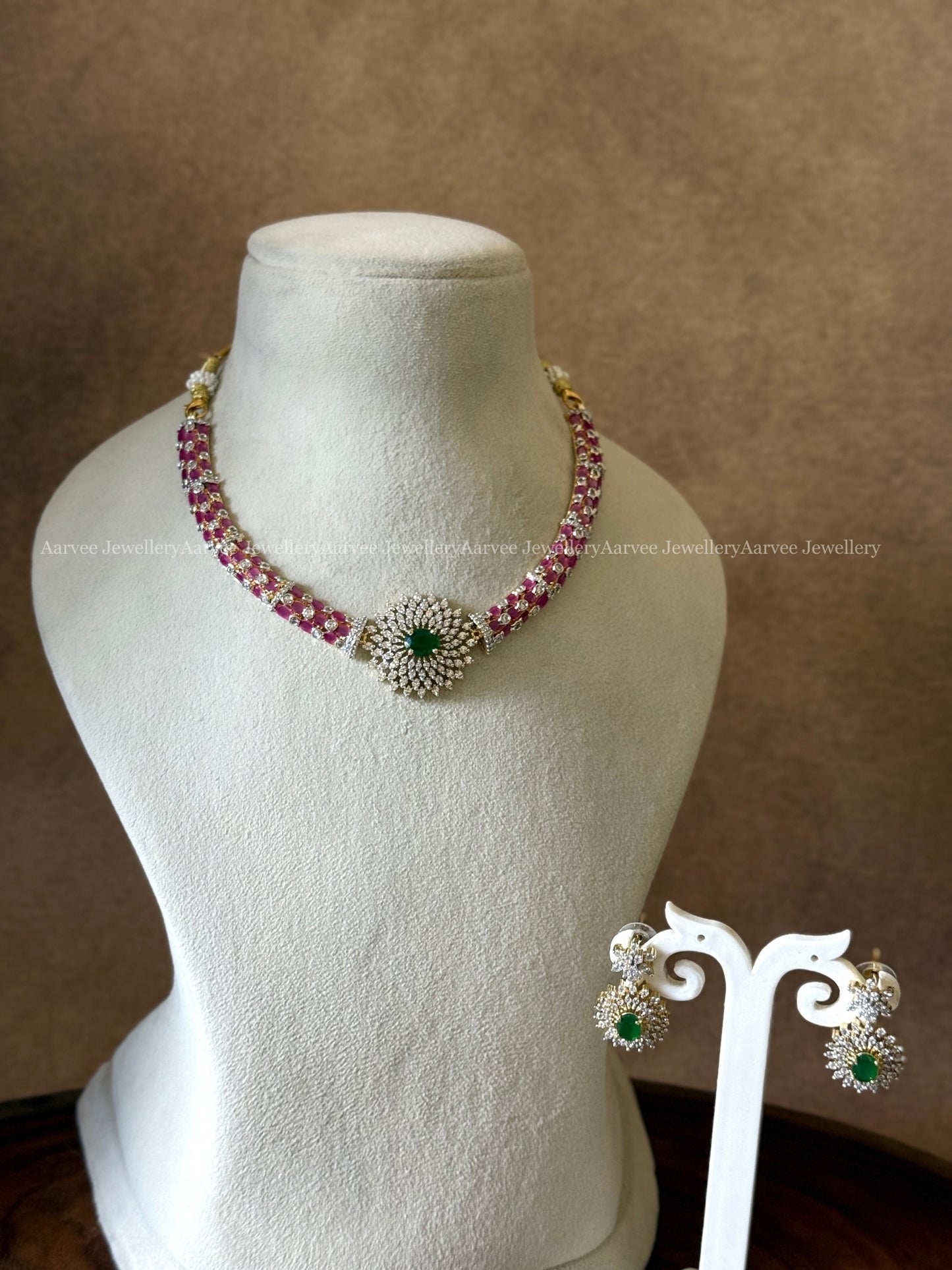 PINK STONE AD NECKLACE SET