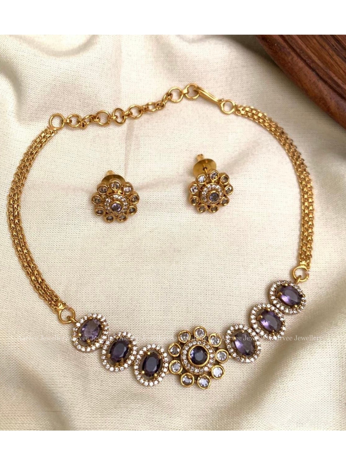 MINIMAL PURPLE STONE CHOKER SET