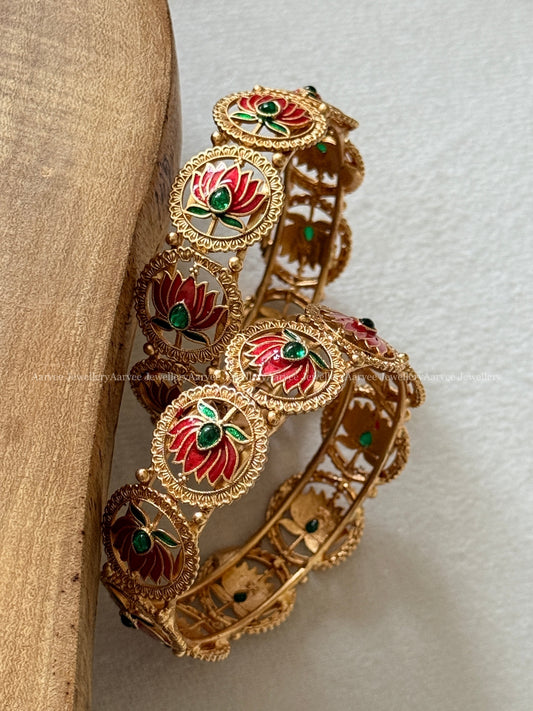 GOLD FINISH LOTUS DESIGN BANGLES