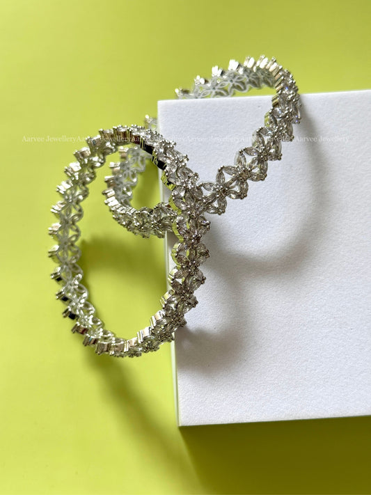 AD WHITE STONE FLORAL DESIGN BANGLES
