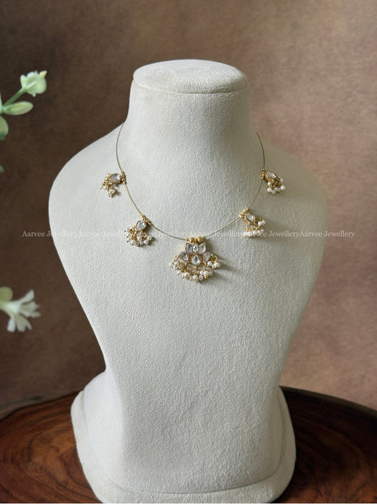 INVISIBLE CHAIN WITH LOTUS PENDANT IN  WHITE KUNDAN STONE