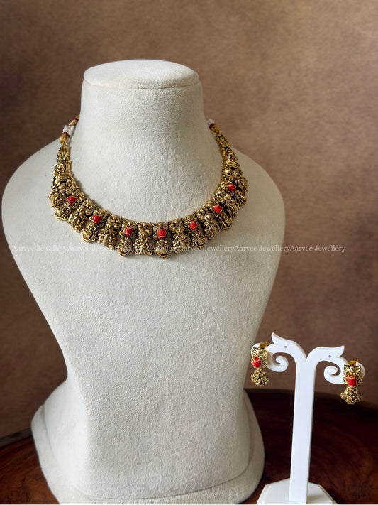 GOLD FINISH CORAL STONE NECKLACE SET