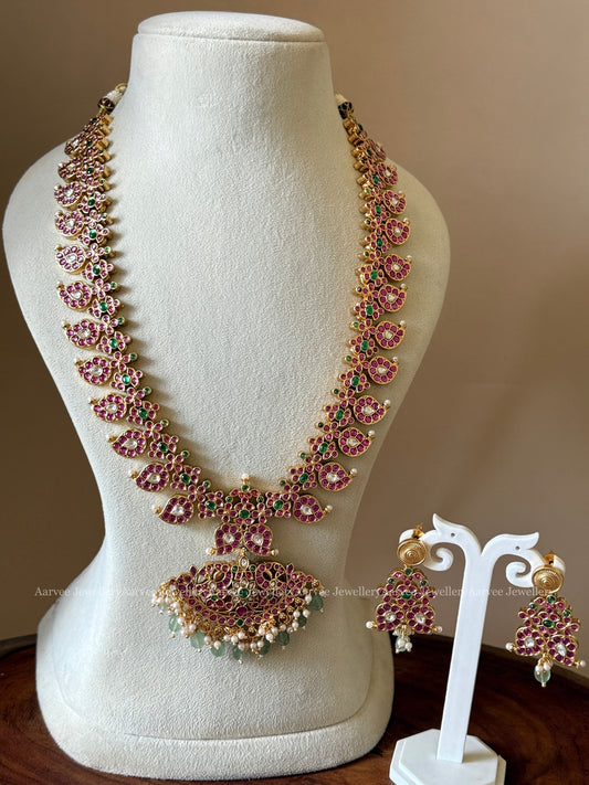 PREMIUM KEMP PINK / WHITE STONES 2 IN 1 REVERSIBLE HARAM SET WITH PASTEL BEADS