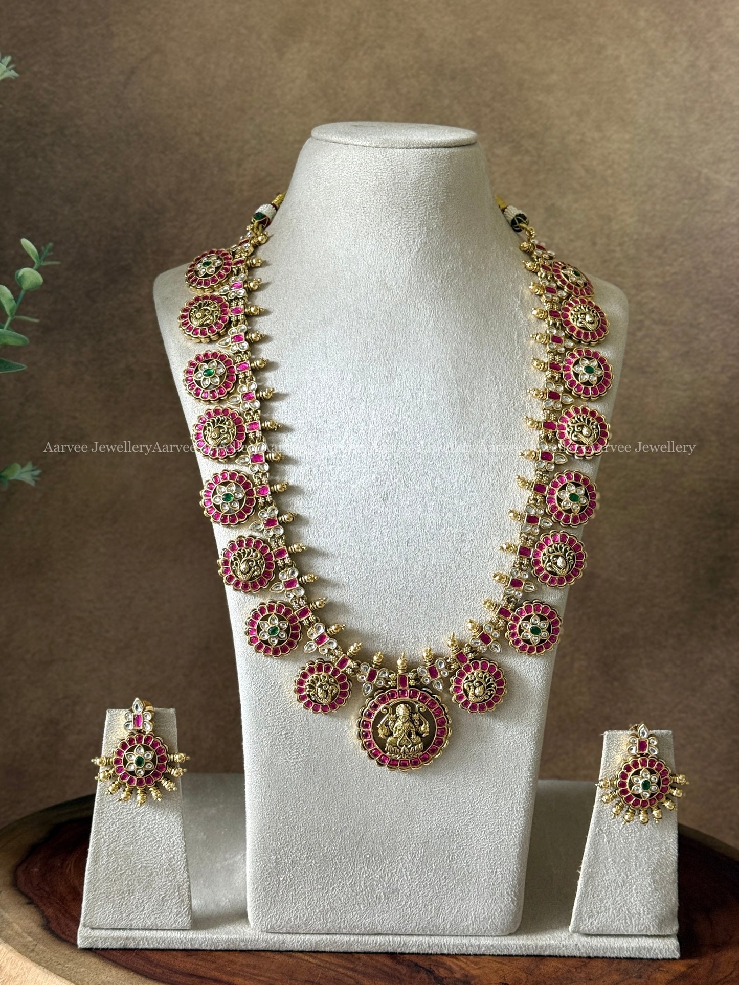 PREMIUM JADAU KUNDAN BOTTU MALA HARAM SET WITH PINK STONES