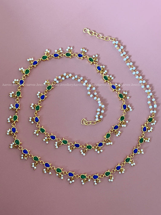 JADAU KUNDAN GREEN / BLUE STONE MINIMAL WAIST CHAIN