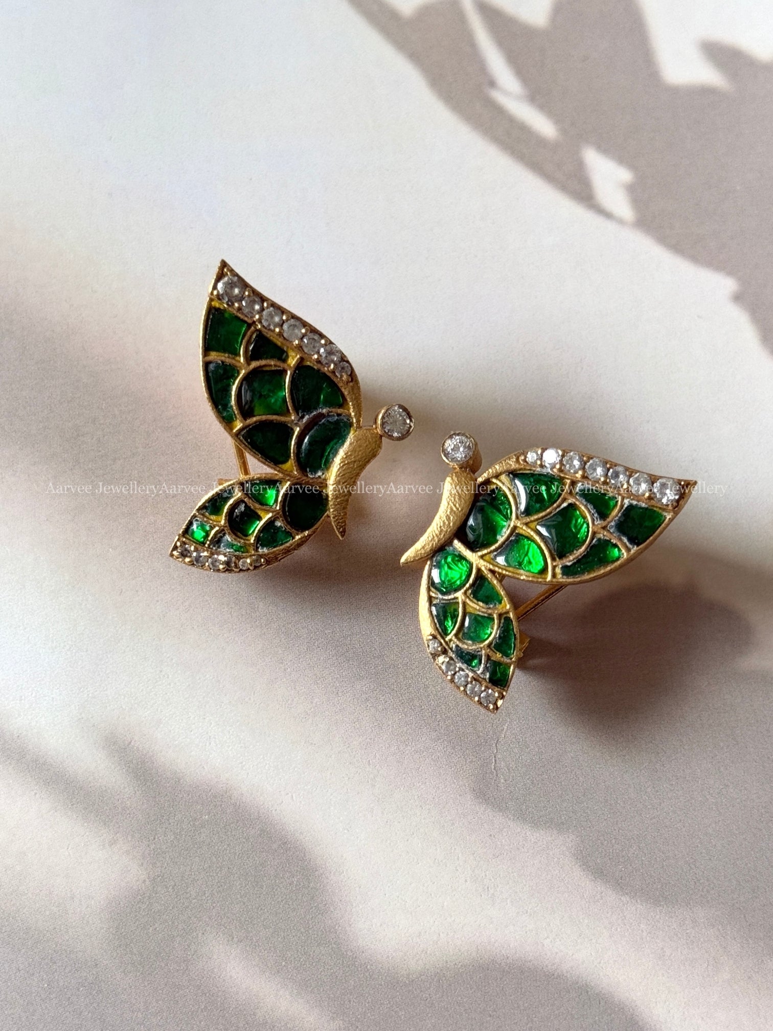 JADAU KUNDAN GREEN STONE BUTTERFLY EARRINGS