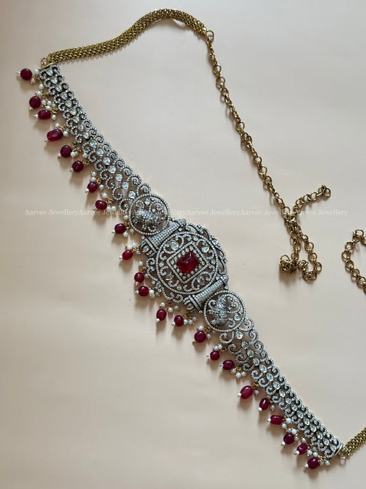 VICTORIAN WAIST CHAIN WITH RUBY BEADS