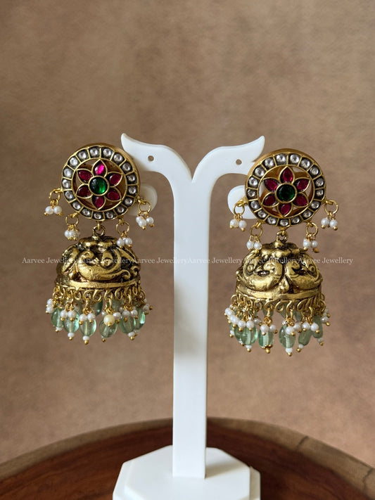 JADAU KUNDAN FLORAL BUTTA JHUMKI WITH PASTEL BEADS