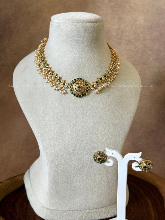 MINIMAL CZ GREEN STONE NECKLACE SET
