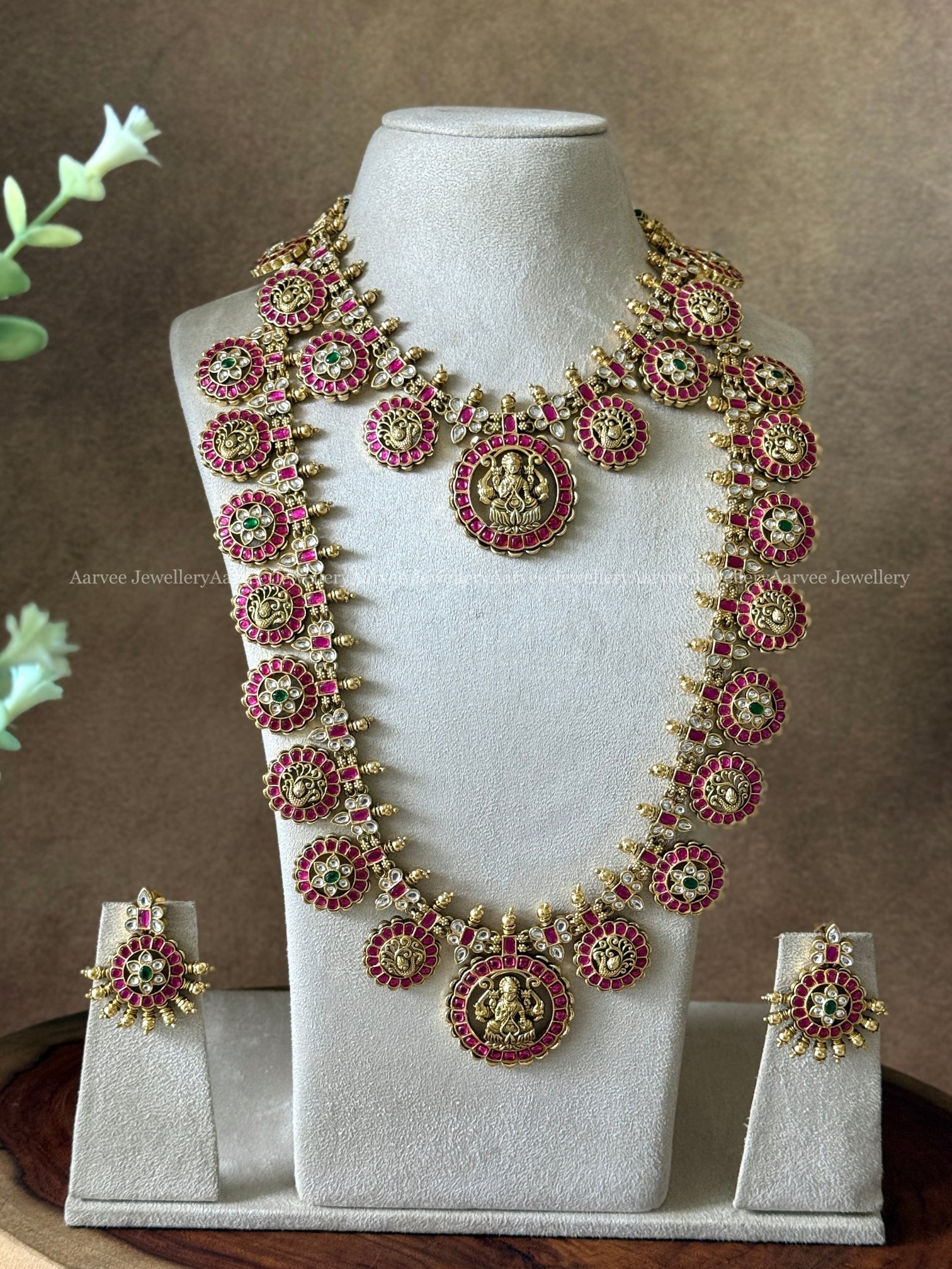 COMBO - PREMIUM KUNDAN PINK STONES BOTTU MALA NECKLACE AND BRIDAL HARAM SET 