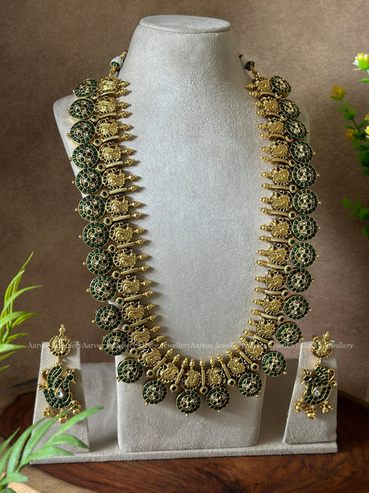GOLD TONE BUTTA BRIDAL HARAM SET WITH GREEN STONES