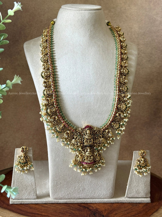 PREMIUM TEMPLE JEWELLERY BRIDAL HARAM SET WITH LAKSHMI PENDANT