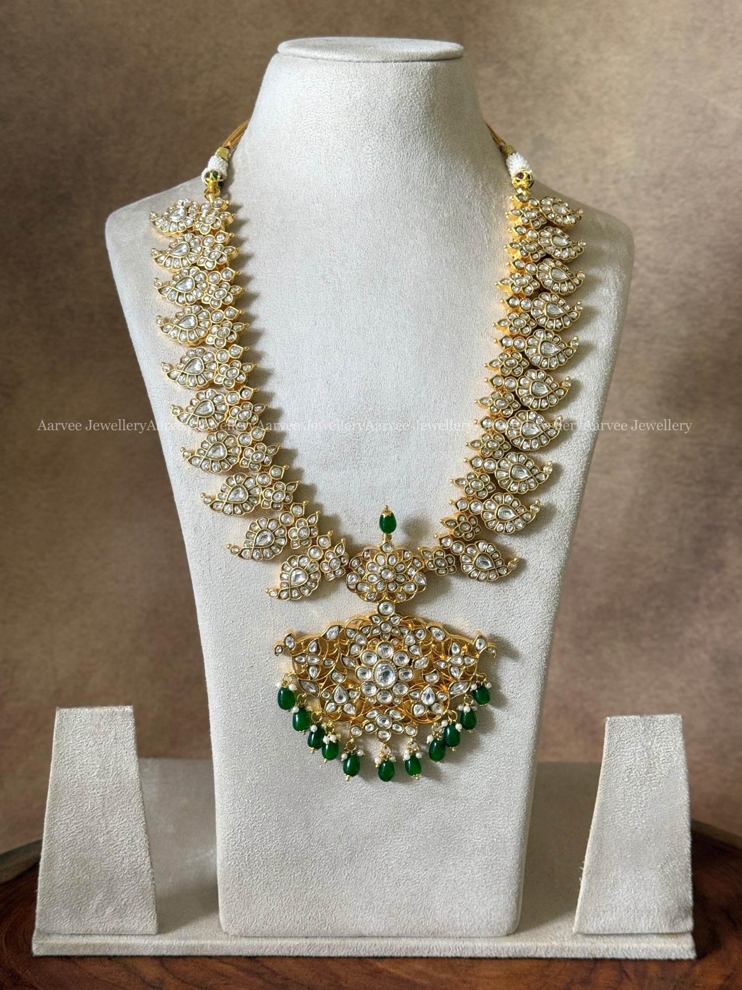 LUXE JADAU KUNDAN SEMI BRIDAL JEWELLERY SET | RUBY STONE BRIDAL NECKLACE WITH WHITE STONE MANGO MID LENGTH HARAM AND BUTTA JHUMKI