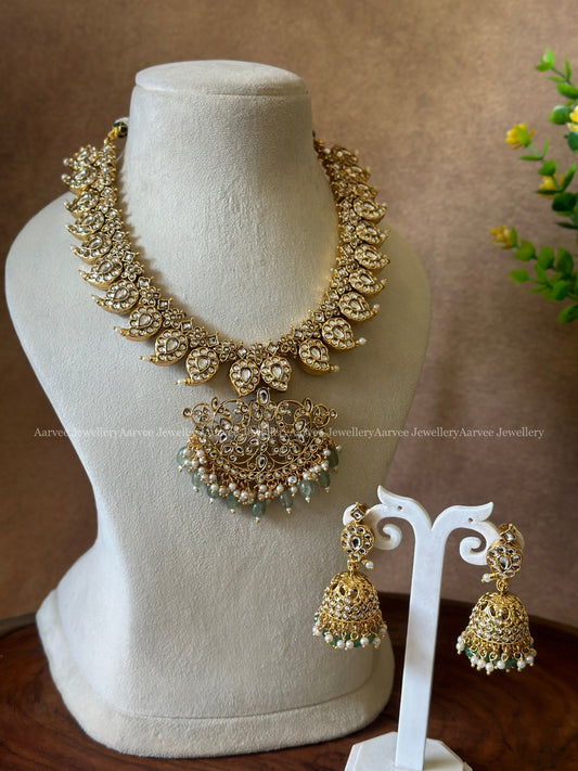KEMP MANGO MOTIF NECKLACE SET WITH WHITE STONES & PASTEL BEADS